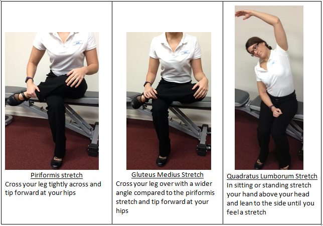Emily demonstrates stretches to minimise back pain