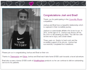 I Love my Physio Competition Brad Beer and Josh Manning